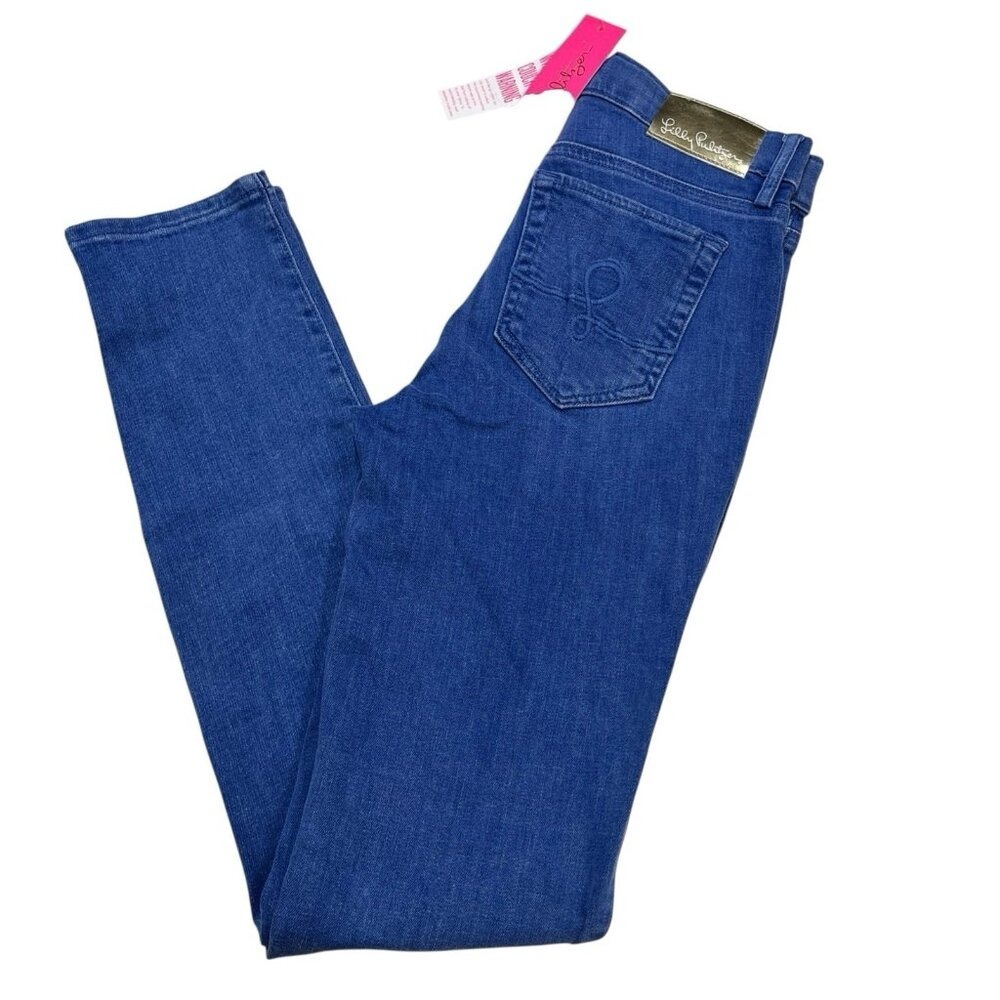 Lilly Pulitzer Jeans South Ocean High Rise Skinny Caribbean Blue Size 00‎ Preppy